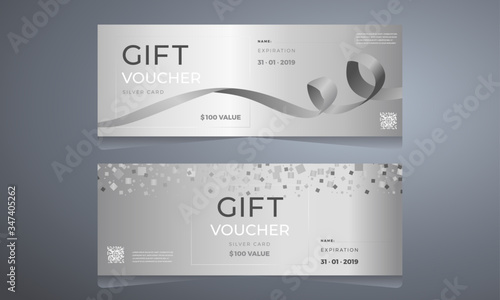 Silver Elegant voucher or Gift card template with monetary award Special offer for the customer
