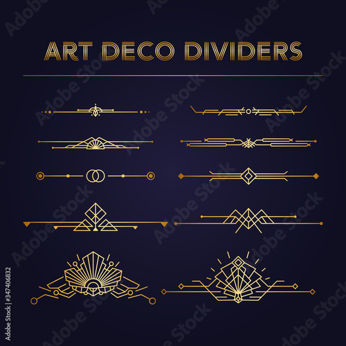 Art Deco vintage dividers and borders Vector Kit. Set of retro linear elements for Save the Date cards. Perfect decorations for Roaring 20s Design templates photo
