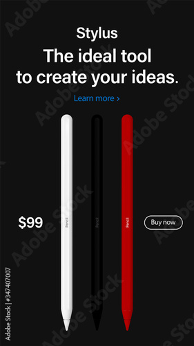styluses set for advertising on instagram stories. realistic and detailed pencils mockup isolated on black background. stock vector illustration