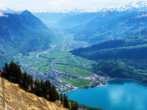 Spacious subalpine valley Seeztal along the Seez River between Lake Walensee and the Rheintal Valley, Walenstadtberg - Canton of St. Gallen, Switzerland (Kanton St. Gallen, Schweiz) photo