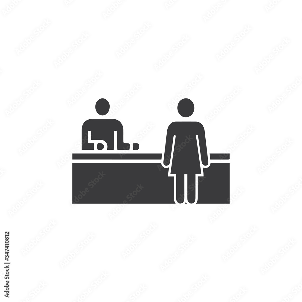 Registration desk vector , Customer service desk icon , Ticket counter desk simple illustration design Registration desk vector , Customer service desk icon , Ticket counter desk simple illustration design