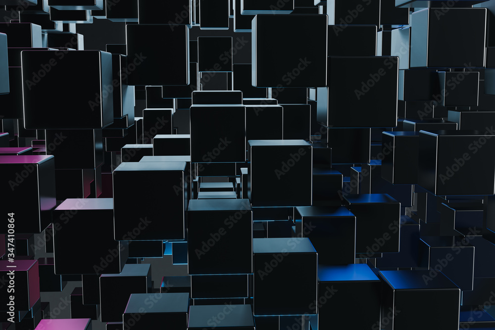Fototapeta premium Abstract Cube Particle Background construction block technology computer graphic background,3D illustration