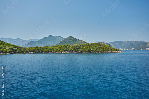 Camellia island near Marmaris in Aegean Sea  blue lagoon and rocky mountains journey trip holiday