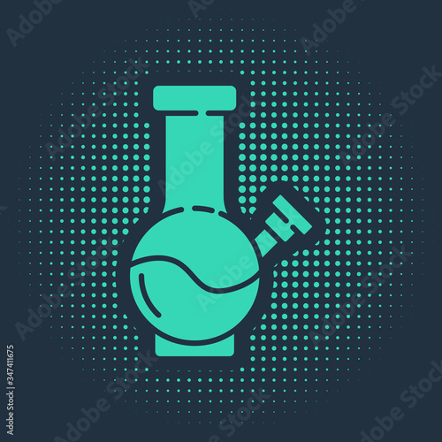 Green Glass bong for smoking marijuana or cannabis icon isolated on blue background. Abstract circle random dots. Vector Illustration