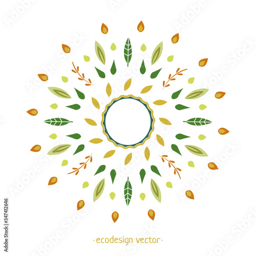 Vector ornament from Wheat Ears leaves and seed. Eco design round pattern. Vector Decorative Borders Design. Logo design template, icons and badges for natural and organic product in linear style.
