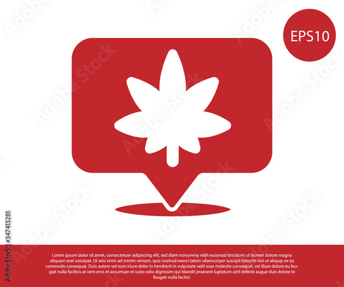 Red Map pointer and marijuana or cannabis leaf icon isolated on white background. Hemp symbol.  Vector Illustration