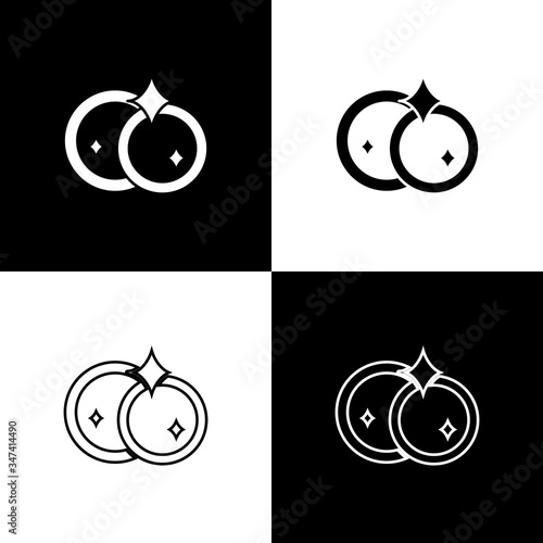 Set Washing dishes icon isolated on black and white background. Cleaning dishes icon. Dishwasher sign. Clean tableware sign.  Vector Illustration