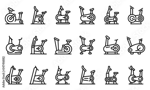 Exercise bike icons set. Outline set of exercise bike vector icons for web design isolated on white background