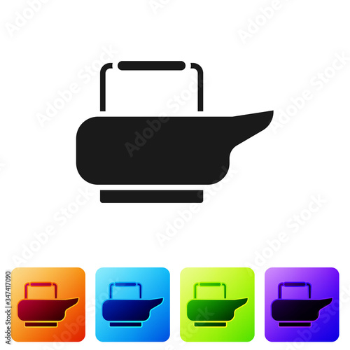 Black Bedpan icon isolated on white background. Toilet for bedridden patients. Set icons in color square buttons. Vector Illustration