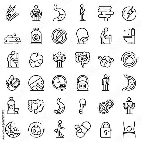 Digestion icons set. Outline set of digestion vector icons for web design isolated on white background