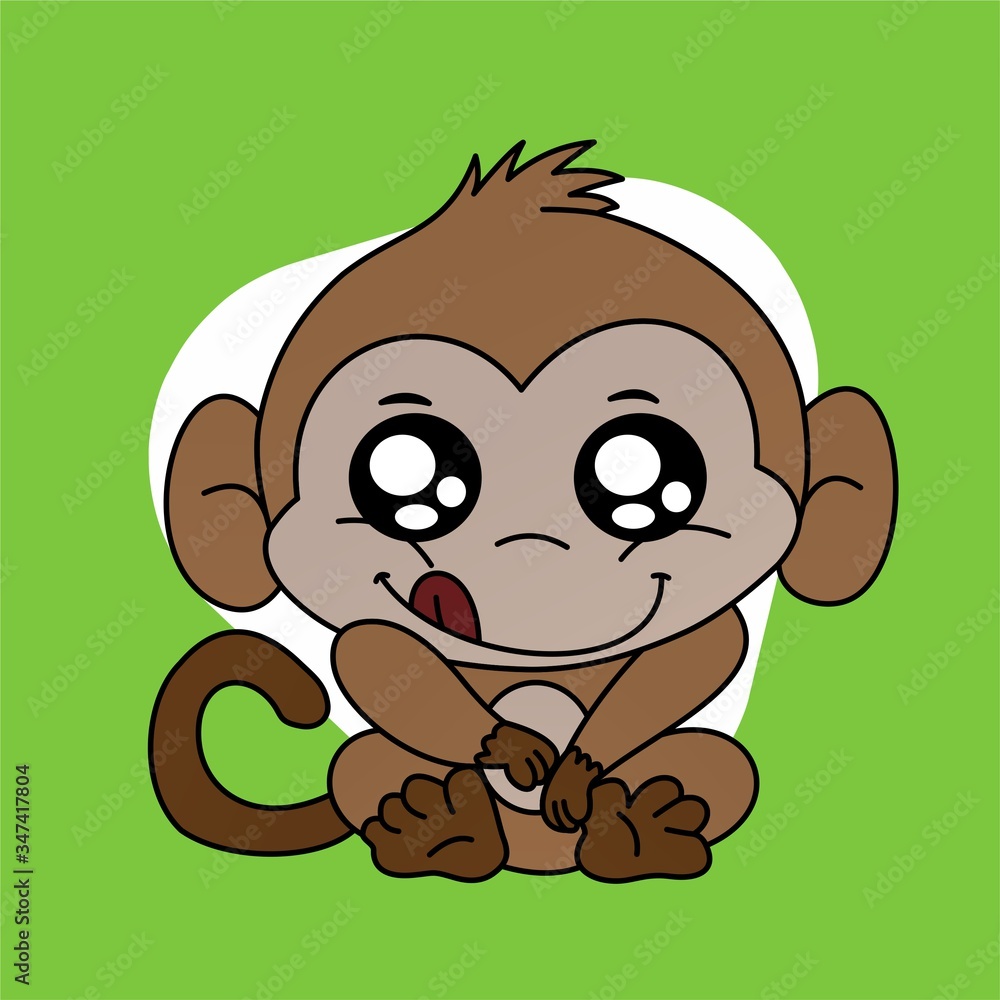 Obraz premium Illustration of Monkey Shows His his Tongue While Holding the Stomach Cartoon, Cute Funny Character, Flat Design