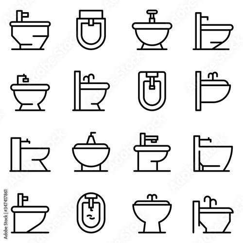 Bidet icons set. Outline set of bidet vector icons for web design isolated on white background