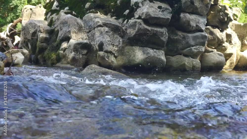 Mountain river with clear water. Mountain river flow in summer. Nature video Mountain river with clear water. Mountain river flow in summer. Nature video