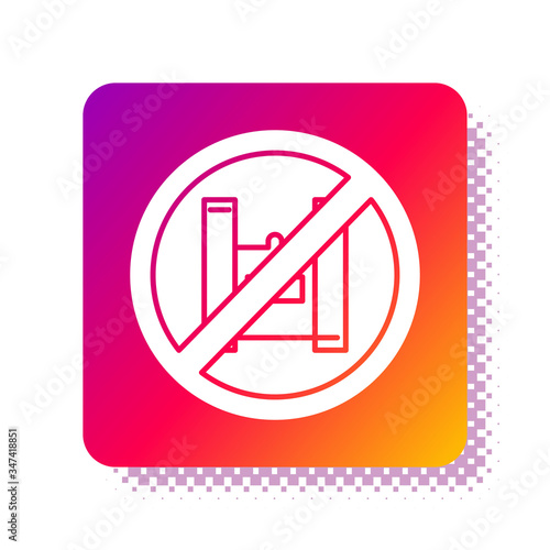 White Say no to plastic bags poster icon isolated on white background. Disposable cellophane and polythene package prohibition sign. Square color button. Vector Illustration