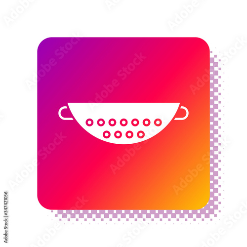 White Kitchen colander icon isolated on white background. Cooking utensil. Cutlery sign. Square color button. Vector Illustration