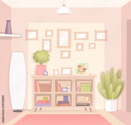 Interior of a cozy room in an apartment or house. Vector illustration