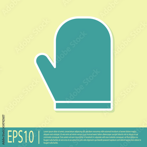 Green Oven glove icon isolated on yellow background. Kitchen potholder sign. Cooking glove.  Vector Illustration