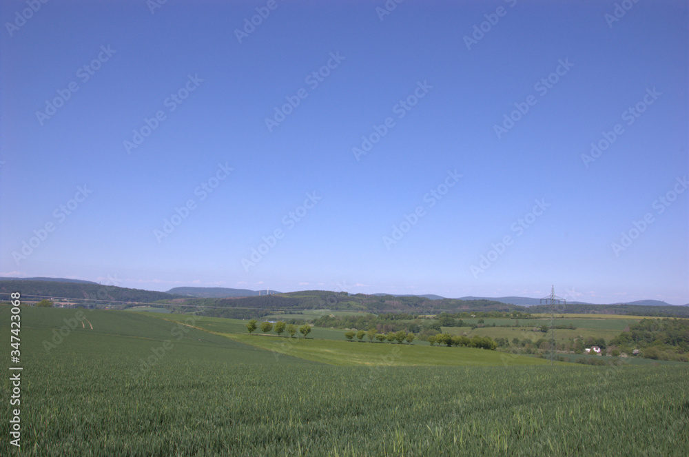 rural landscape with blue sky