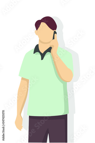Man in modern style vector illustration, simple flat shadow isolated on white background.