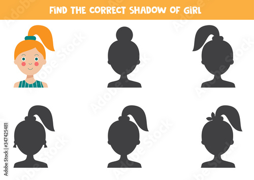 Logical game for kids. Find the right shadow of cute girl.