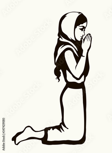 Vector image of the praying girl