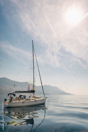 Sailing on adriatic sea Korcula Makarska Korcula Croatia. Yacht in marina, sailing in Croatia. 