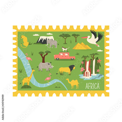 Decorative stamp with symbols  animals of Africa