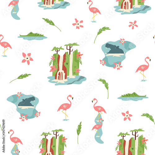 Seamless pattern in a flat style with african animlas