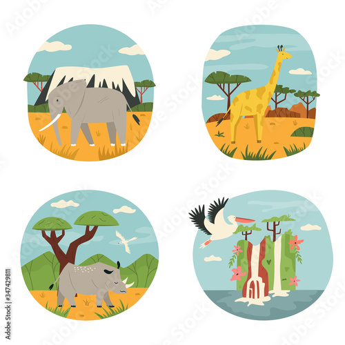 Set of abstract design with African animals