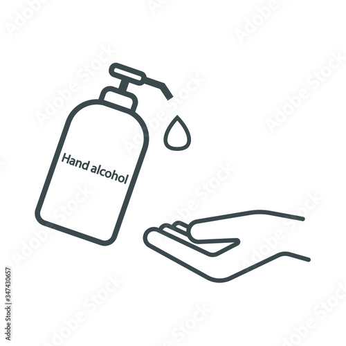 Pump alcohol gel Hand sanitizer Alcohol-based hand rub. Rubbing alcohol.   Protection from germs such as coronavirus (Covid-19) icon design