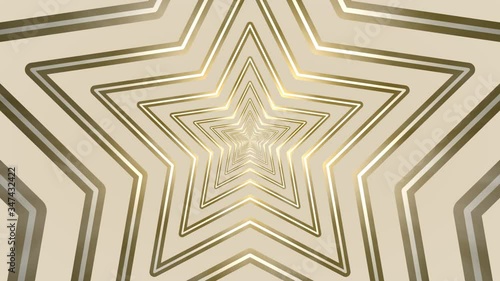 Flying in an endless geometric corridor in the shape of stars, seamless loop abstract 4K background, seven options, a golden gradient and neon fluoric colors. photo