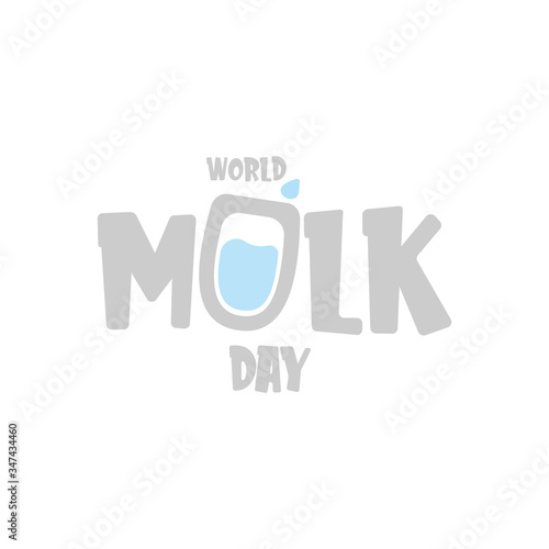 vector wold milk day outline style icon or label isolated on white background. Milk day greeting poster design template. Milk day logo with milk glass