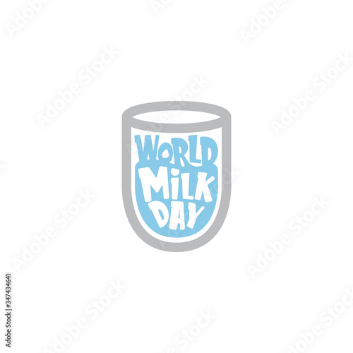 vector wold milk day outline style icon or label isolated on white background. Milk day greeting poster design template. Milk day logo with milk glass