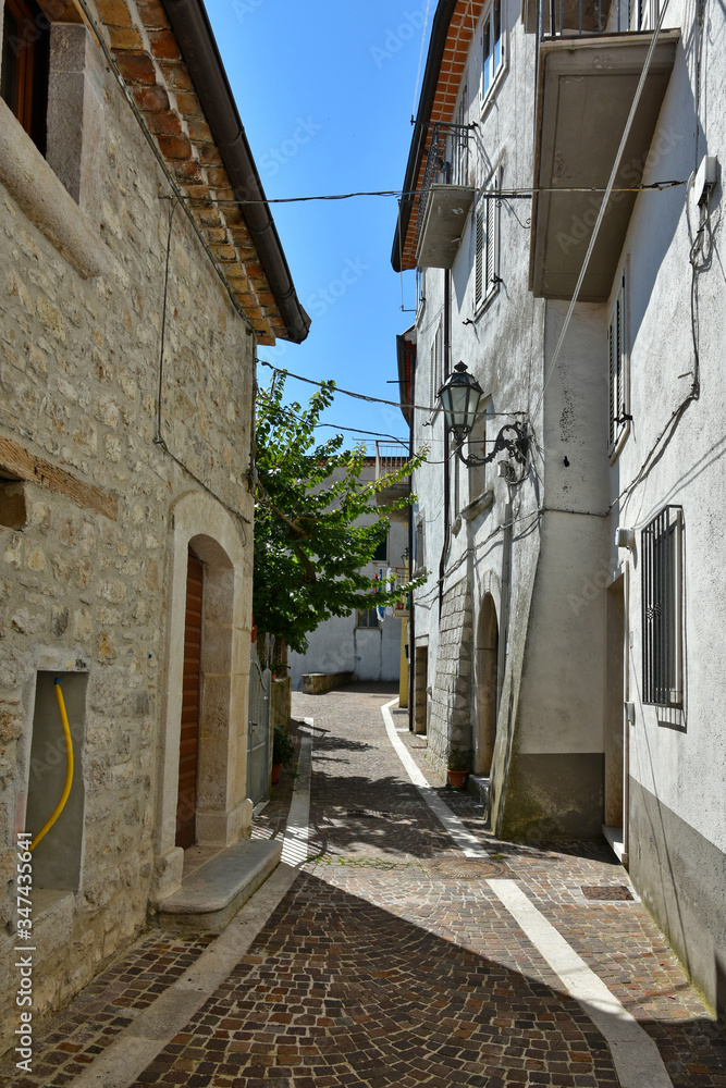 Fototapeta premium A narrow street between the old houses of the village of Pietraroja, in the province of Benevento, Italy