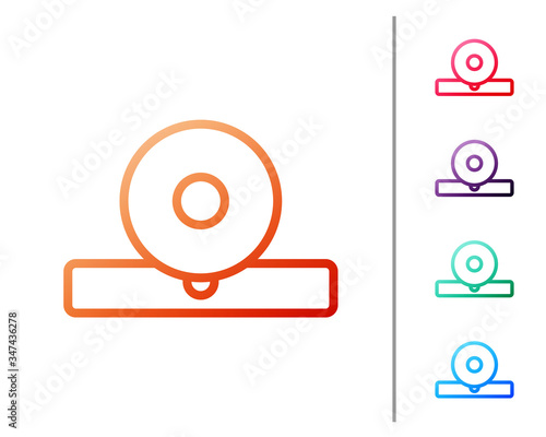 Red line Otolaryngological head reflector icon isolated on white background. Equipment for inspection the patient's ear, throat and nose. Set color icons. Vector Illustration
