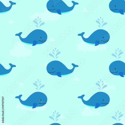 seamless pattern. super cute whale. baby shower card. vector  illustration