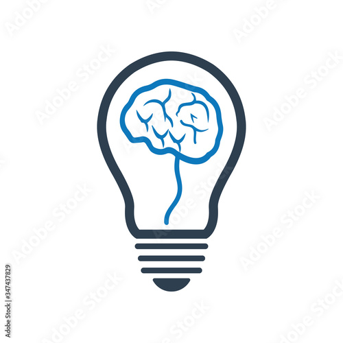 The brain inside light bulb icon, Creative idea icon