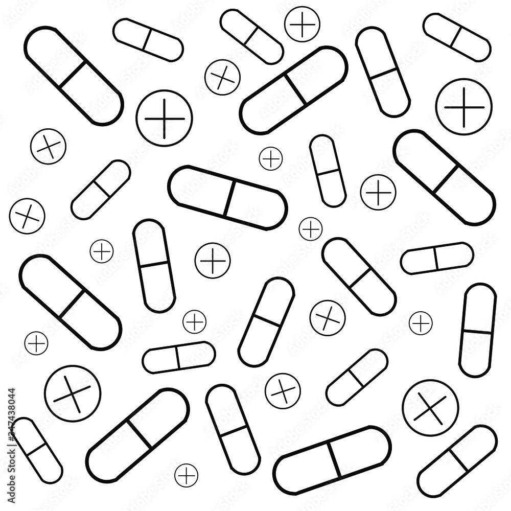 A set of medical supplies. Patterns with tablets. Lots of pills. A set of medical supplies. Patterns with tablets. Lots of pills.