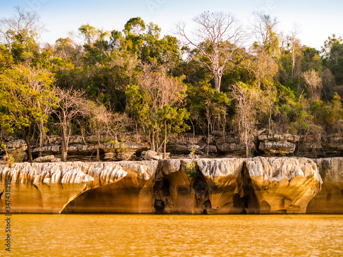 Impressive stone formations on the banks of Manambolo river, Tsingy de Bemaraha Strict Nature Reserve, Madagascar  photo