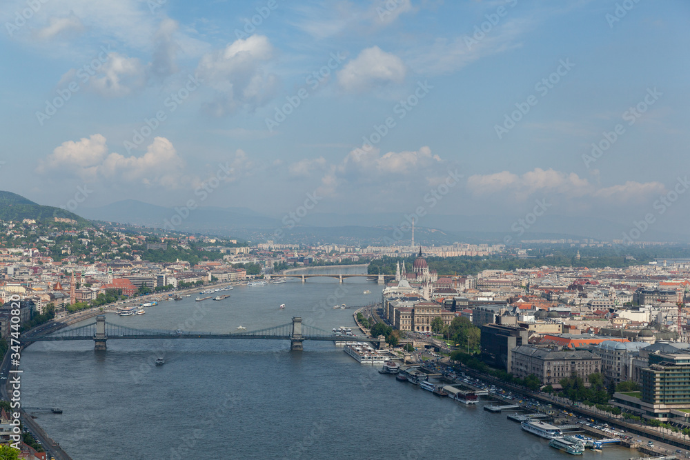 Budapest skyline and Szechenyi Chain Bridge, Hungary