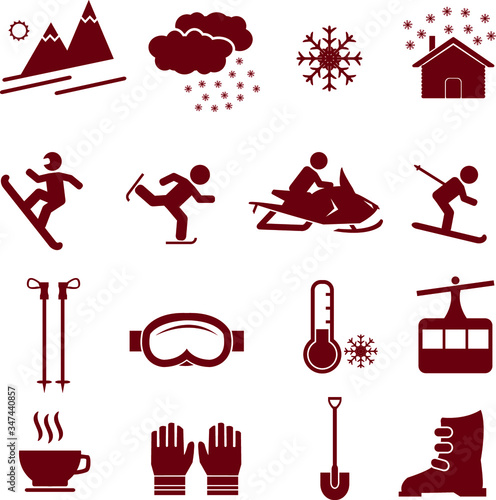Winter holiday recreation and sports vector icon set