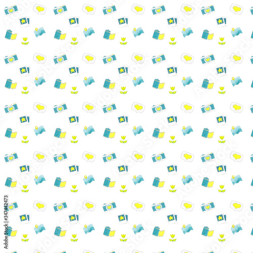 Pattern with photograph theme icons on white background