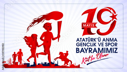 Milli Mucadelenin 101. Yılı, 19 mayıs Ataturk'u Anma, Gençlik ve Spor Bayramı, translation: 19 may Commemoration of Ataturk, Youth and Sports Day, 101th Year National Mucadelen.