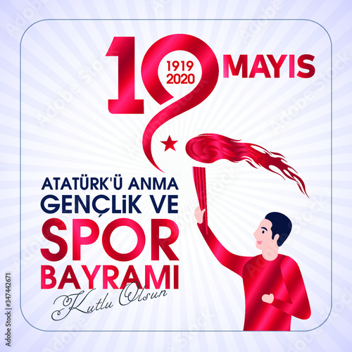 Milli Mucadelenin 101. Yılı, 19 mayıs Ataturk'u Anma, Gençlik ve Spor Bayramı, translation: 19 may Commemoration of Ataturk, Youth and Sports Day, 101th Year National Mucadelen.