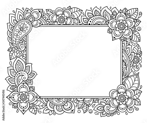 Stylized with henna tattoos decorative pattern for decorating covers for book, notebook, casket, magazine, postcard and folder. Flower in mehndi style. Frame in the eastern tradition.