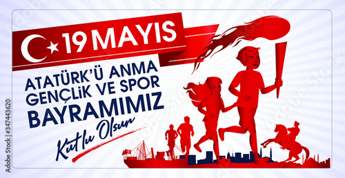Milli Mucadelenin 101. Yılı, 19 mayıs Ataturk'u Anma, Gençlik ve Spor Bayramı, translation: 19 may Commemoration of Ataturk, Youth and Sports Day, 101th Year National Mucadelen.