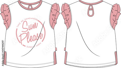 Girls t shirt model sun white pink wear template
