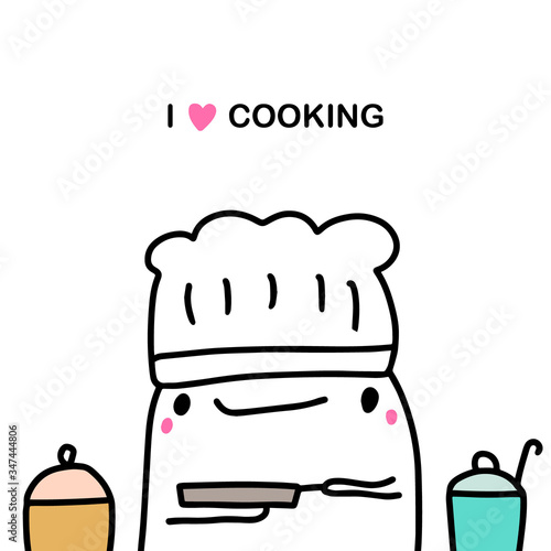 I love cooking hand drawn vector illustration in cartoon comic style man chef