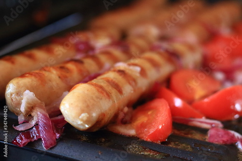 bratwurst on the grill, barbeque