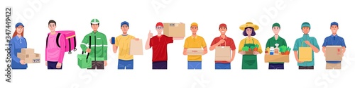 Flat design concept, Set of delivery man in various characters. Vector